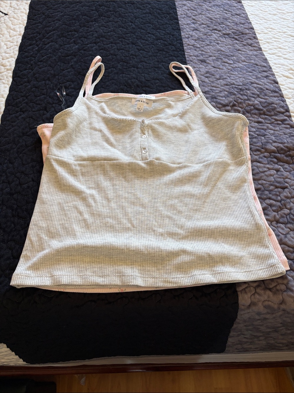 Waffle Knit Scoop Neck Cami with Henley Buttons